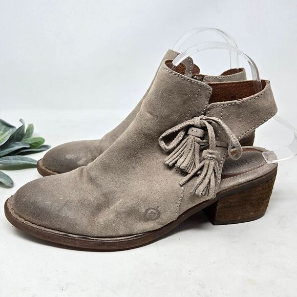 BORN Monikah Tassel Bow Ankle Booties Stone 8M - Picture 4 of 9